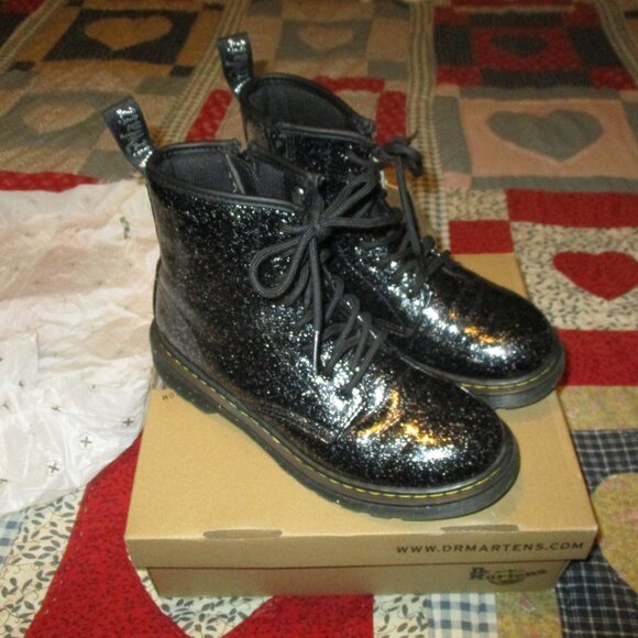 Dr Martens 1460 J cosmic glitter zip lace up combat boots girls size